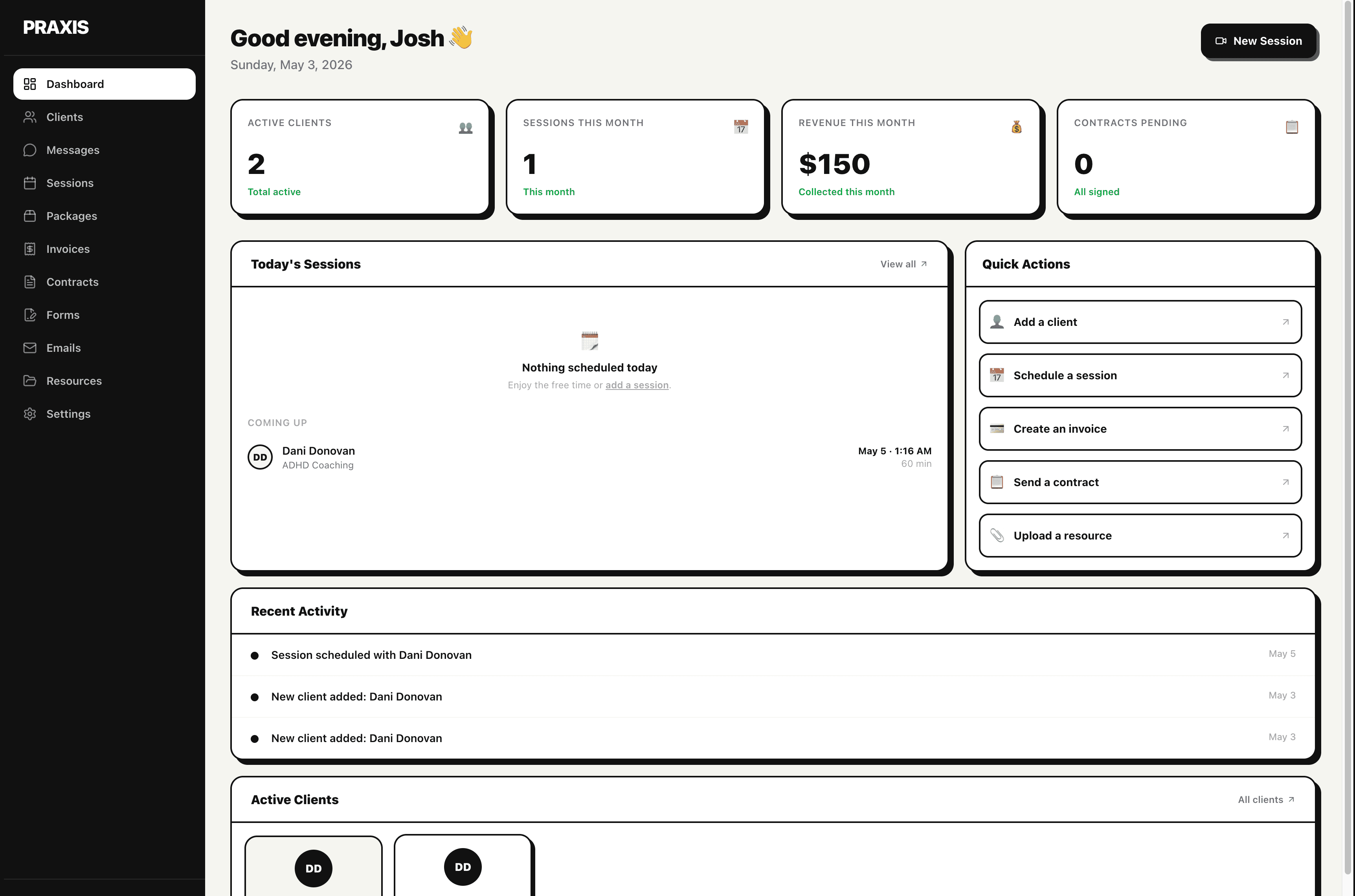 Praxis dashboard